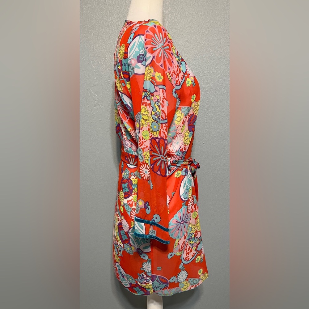 Josie Natori Floral Wrap Robe Womens Kimono Belted Lounge Boho Resort Small - Picture 4 of 10